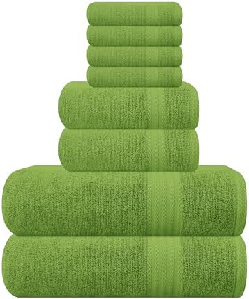 GLAMBURG Ultra Soft 8-Piece Towel Set - 100% Pure Ringspun Cotton, Contains 2 Oversized Bath Towels 27x54, 2 Hand Towels 16x28, 4 Wash Cloths 13x13 - Ideal for Everyday use, Hotel & Spa-Kiwi Green