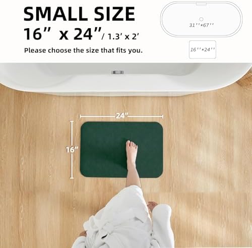 TYUU Thin Bath Mat, Small Bathroom Rugs Non Slip Washable, 16x24 Dark Green