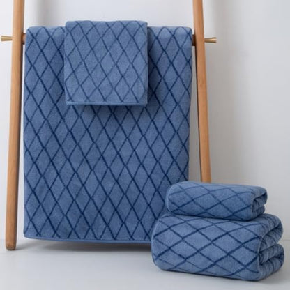 2 Pack Diamond Grid Jacquard Microfiber Bath Towels, 27 x 55 Inches Large Quick Dry Absorbent Shower Towel Set, Soft Lightweight Decorative Linen for Bathroom Spa Gym Beach Travel