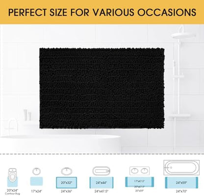 ACCUMTEK Upgrade Luxury Black Bathroom Rug Mat 59"x20", Ultra Soft Thick Absorbent Bath Mats, Non Slip Chenille Toilet Mat for Bathroom, Bedroom, Kitchen, Shower, Tub