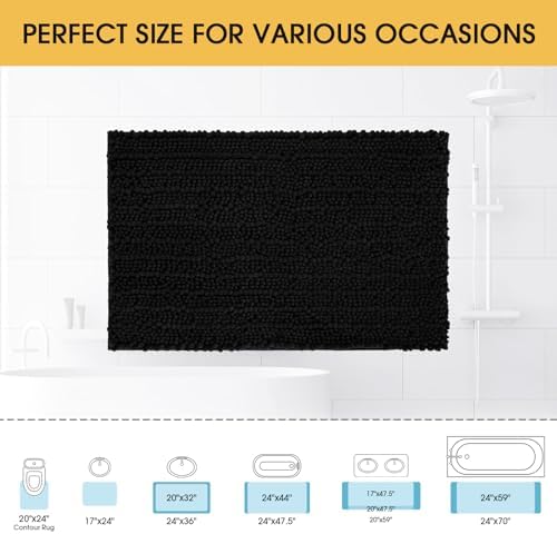 ACCUMTEK Upgrade Luxury Black Bathroom Rug Mat 36"x24", Ultra Soft Thick Absorbent Bath Mats, Non Slip Chenille Toilet Mat for Bathroom, Bedroom, Kitchen, Shower, Tub