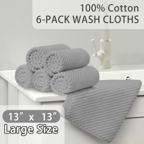 VOOVA & MOVAS Washcloths 6PC, 100% Cotton, 13x13 in, Gray