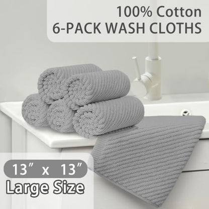 VOOVA & MOVAS Washcloths 6PC, 100% Cotton, 13x13 in, Gray