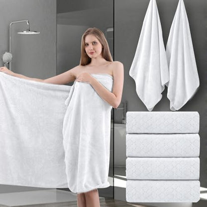 Ycosy Extra Large Bath Towels Set 35x70 Inches - White Luxury 600 GSM Oversized Bath Sheet Towel,Ultra Soft Microfiber - Quick Dry,Highly Absorbent Shower Towels Spa Hotel Bathroom Towel Set (4-Pack)