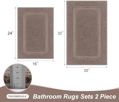 SHACOS Soft Microfiber Bathroom Rugs Set of 2 Pieces, Coffee