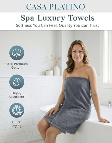 Casa Platino Towel Set Soft Absorbent Quick Dry 100% Cotton - Cool Grey