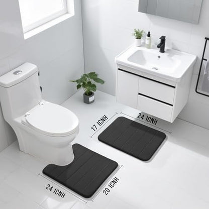 Yimobra Memory Foam Bathroom Mat Set, 24 x 17 & 24 x 20 in, Black