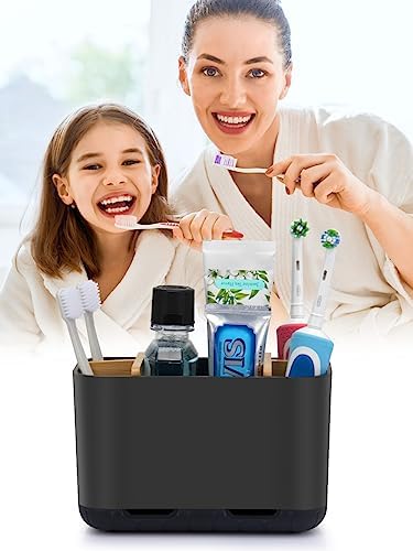 GFWARE Black Toothbrush Holder with Drainage, Bathroom Organizer, Large