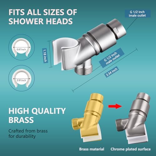 All Metal Handheld Shower Head Holder, Adjustable Shower Wand Holder with Brass Pivot Ball，Shower Arm Holder Mount for Connecting Shower Arm and Shower Hose, BRUSHED NICKEL