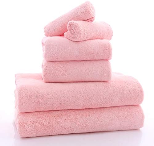 MOONQUEEN Ultra Soft Towel Set - Quick Drying - 2 Bath Towels 2 Hand Towels 2 Washcloths - Microfiber Coral Velvet Highly Absorbent Towel for Fitness, Bathroom, Sports, Yoga, Travel (Pink, 6 Pcs)