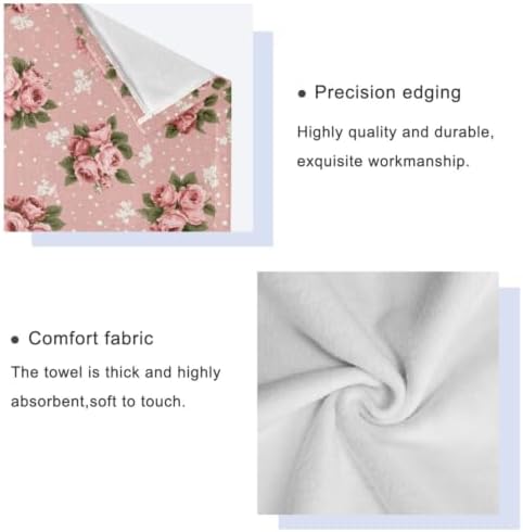 Naanle Beautiful Vintage Rose Floral Soft Luxury Decorative 3 Pieces Towels Set, 1 Bath Towel+1 Hand Towel+1 Washcloth, Multipurpose for Bathroom, Hotel, Gym, Spa and Kitchen