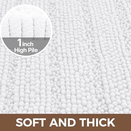 Bcoimo Bath Rug Mat,White Chenille High Absorbent Long Bathroom Runner Rugs