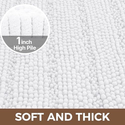Bcoimo Bath Rug Mat,White Chenille High Absorbent Long Bathroom Runner Rugs