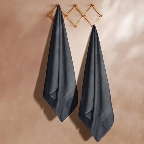 GLAMBURG Premium Cotton Oversized 2 Pack Bath Sheet 35x70-100% Pure Cotton - Ideal for Everyday use - Ultra Soft & Highly Absorbent - Machine Washable - Charcoal
