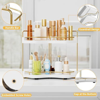 2-Tier Corner Bathroom Counter Organizer, Larger, White Gold