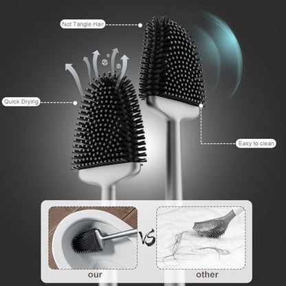 Sellemer Silicone Toilet Brush, Ventilation Slots Base Holder 1 Pack Silver