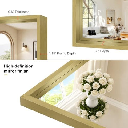 Bathroom Mirror, 30 x 42 inch Natural Wood Grain Colored Aluminum Metal Frame Bathroom Vanity Mirror, Rectangle Wall Mirror for Bedroom Living Room, Tempered Glass, Horizontal or Vertical