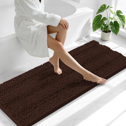 Smiry Thick Chenille Bathroom Runner Rugs 47x20, Absorbent Bath Mat, Brown
