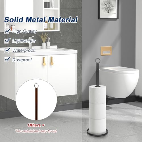NearMoon Bath Toilet Paper Holder Stand, Freestanding Tissue Paper Storage with Reserve, Space Toilet 4 Rolls Holder for Bathroom/Kitchen Countertop-All Metal (3 Pack, Matte Black)