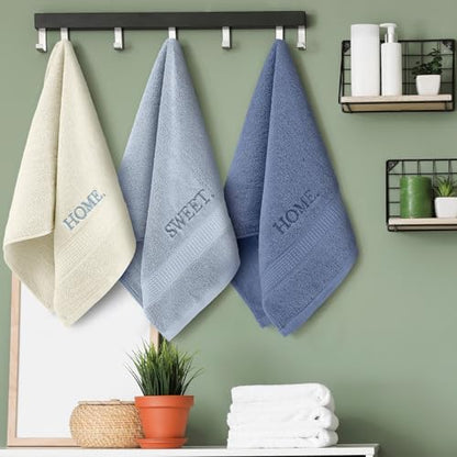 FuWeave 3 Pcs Decorative Hand Towels Bathroom Set, Blue, Home Sweet Home