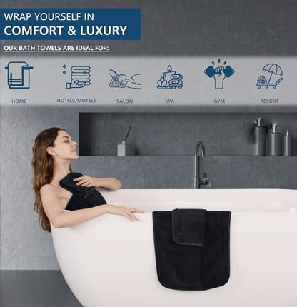 Extra Large Bath Sheet Set of 4,Ultra Soft Fluffy Towel,35”x 70”Oversized Bath Towel Set,Premium Microfiber Bathroom Towel Set Highly Absorbent Quick Dry Shower Towel for Bathroom,Hotel,Spa (Black)