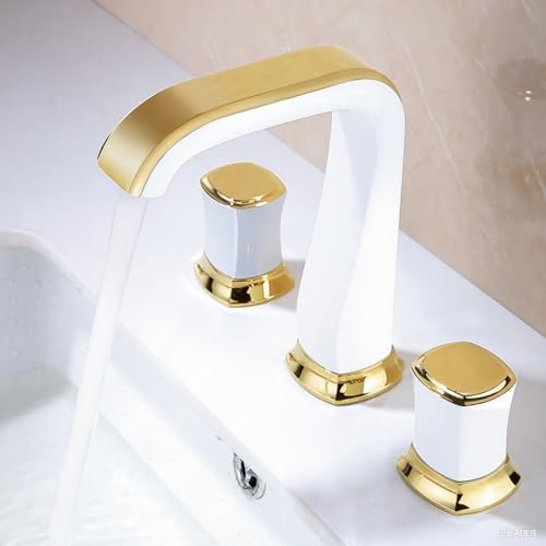 Modern 3-Hole Bathroom Faucet, Dual Handle Gold Mixer Tap, Hot & Cold Water, Elegant Design for Sink, Premium Quality, Luxury Gold Finish, Easy Installation
