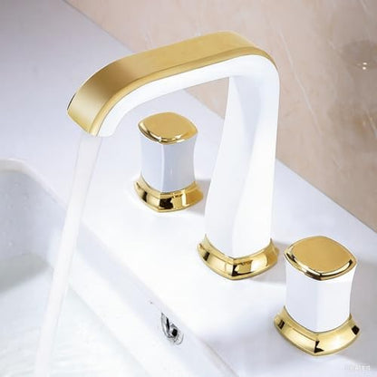 Modern 3-Hole Bathroom Faucet, Dual Handle Gold Mixer Tap, Hot & Cold Water, Elegant Design for Sink, Premium Quality, Luxury Gold Finish, Easy Installation