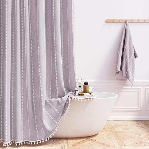 BTTN 72x84 Long Boho Farmhouse Linen Heavy Duty Shower Curtain, Lavender