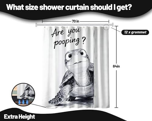 Extra Tall Shower Curtain XL are You Pooping Turtle, 70 x 84 Inchs
