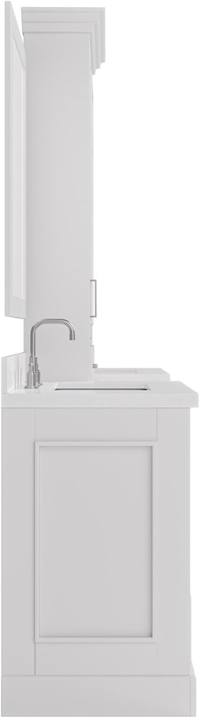 ARIEL Stafford 84-inch Bathroom Vanity with Sink,Solid Wood, 1.5-inch Carrara White Quartz Countertop, Double Rectangular Porcelain Sink, 5 Soft Closing Doors, 6 Dovetail Drawers, Espresso