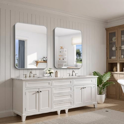 FORBATH Bathroom Mirror for Over Sink 30x40 Inch Silver, Rectanglar Wall Mirror with Metal Frame, Rounded Corners for Bathroom, Bedroom, Entryway Decor (Horizontal or Vertical)