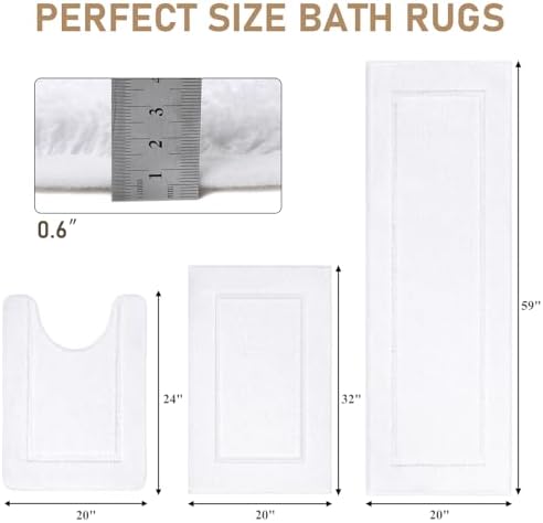 Pauwer Bathroom Rug Sets 3 Piece, Non Slip Washable Bath Mat, White