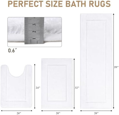 Pauwer Bathroom Rug Sets 3 Piece, Non Slip Washable Bath Mat, White