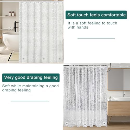 Shower Curtain Liner, 100% Waterproof Peva Shower Curtains with 3 Duty Heavy Bottom Magnets and 12 Rust Proof Grommets, 72x72 Weighted Shower Liner for Shower Stall, Bathtubs