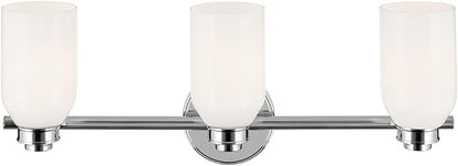 Kichler Shae 24.25" 3-Light Vanity Light with White Opal Glass in Chrome, for Bathroom Vanity, Powder Room, Over a Mirror, (24.25" W x 9" H), 55202CH