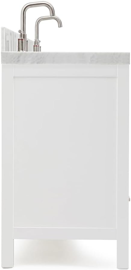 ARIEL Cambridge 60-inch Bathroom Vanity with Sink,Solid Wood, 2-inch Italian Carrara Marble Countertop, Double Rectangular Porcelain Sink, 2 Soft Closing Doors, 6 Dovetail Drawers, White
