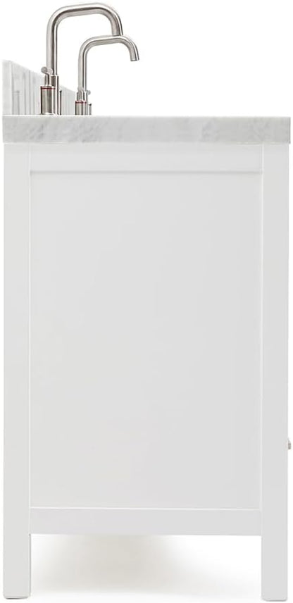 ARIEL Cambridge 60-inch Bathroom Vanity with Sink,Solid Wood, 2-inch Italian Carrara Marble Countertop, Double Rectangular Porcelain Sink, 2 Soft Closing Doors, 6 Dovetail Drawers, White