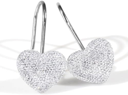 Clear Bling Shower Curtain Hooks: Cute Heart Bathroom Curtain Rings, 12Pcs