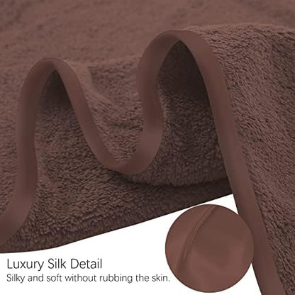 TENSTARS Luxury Silk Hemming Towel Set - Light Thin Quick Drying - 2 Bath Towels 2 Hand Towels 2 Washcloths - Ultra Soft Microfiber Towel for Bath Fitness, Sports, Yoga, Travel (Wood Brown 6 Pieces)