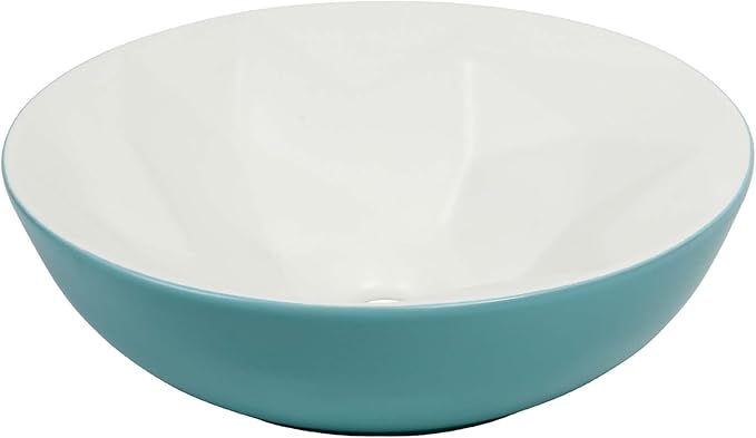 Fine Fixtures Bathroom Sink - 16 Inch Round Ceramic Vessel Sink, Modern Textured Interior Bowl Design, Perfect Sink for Bathroom Vanity, Mist Blue Wash Basin