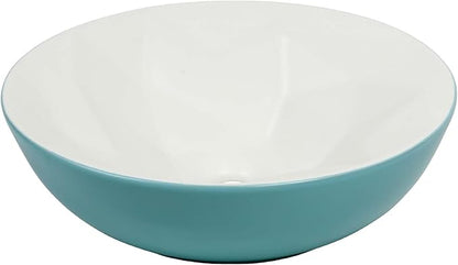 Fine Fixtures Bathroom Sink - 16 Inch Round Ceramic Vessel Sink, Modern Textured Interior Bowl Design, Perfect Sink for Bathroom Vanity, Mist Blue Wash Basin