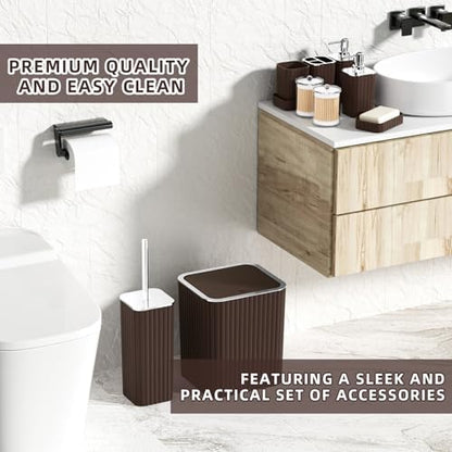 XLHOMO Bathroom Accessories Set - 25PC Brown Bathroom Sets with Shower Curtain and Rugs, Bathroom Accessory Set, Brown Shower Curtain Set, Trash Can, Qtip Holder Dispenser & Soap Dispenser