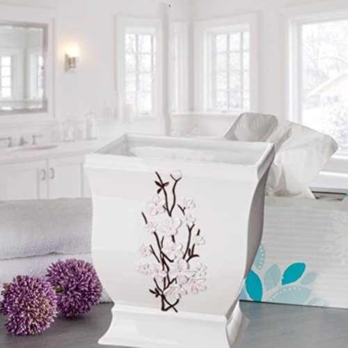 Creative Scents Vanda White Trash Can 1.48 Gal / 5.6L - Decorative Designed Wastebasket - Durable Small Bathroom Trash Can - Waste Basket for Bathroom, Powder Room, Bedroom Or Living Room Decor