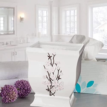 Creative Scents Vanda White Trash Can 1.48 Gal / 5.6L - Decorative Designed Wastebasket - Durable Small Bathroom Trash Can - Waste Basket for Bathroom, Powder Room, Bedroom Or Living Room Decor