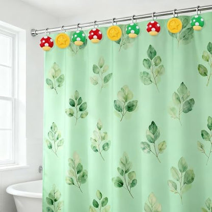 12-Piece Mushroom Coin Shower Curtain Hooks for Bathroom