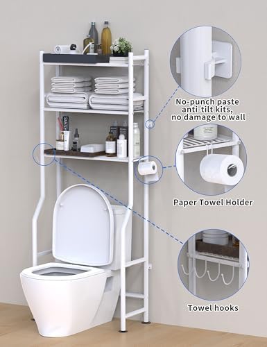 Livilord 3-Tier Over Toilet Storage, Anti-Tip, White