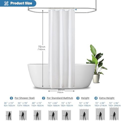 1 Pack Water-Repellent Fabric Shower Curtain Liner, 36x72 White