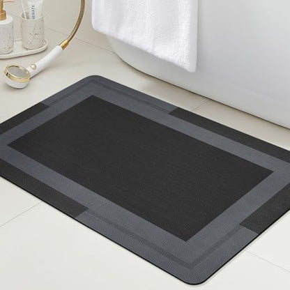 ACCUMTEK Non Slip Bath Mat, Thin Bathroom Rugs Fit Under Door, Quick Dry Bath Mats, Machine Washable Bath Rugs for Bathroom, Bathtub & Kitchen, Bathtub, Black/Bordered/36 x24