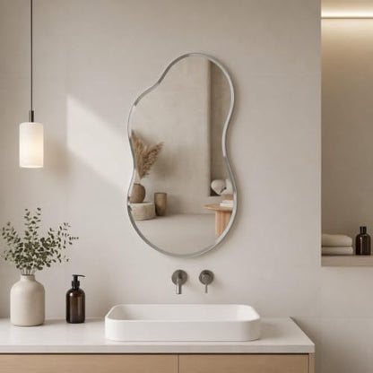 20x36 Inch Frameless Irregular Wall Mirror Modern Asymmetrical for Bathroom