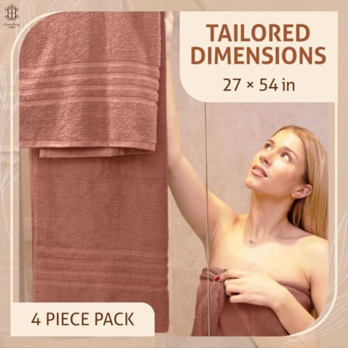 CORE 4-Piece Cotton Bath Towels for Bathroom | Value Pack, Soft, Absorbent, Quick-Dry, Lightweight, Minimalist, 27x54 in, Dune Red